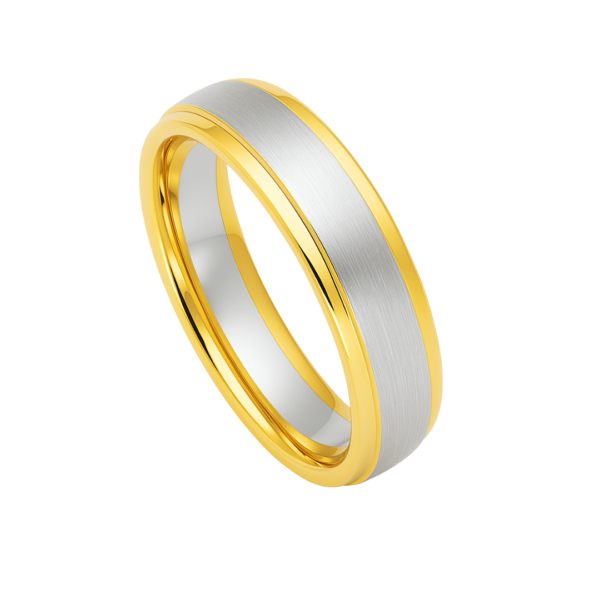 Two-Tone Center Brushed Yellow Gold Wedding Band ( 5-10mm )