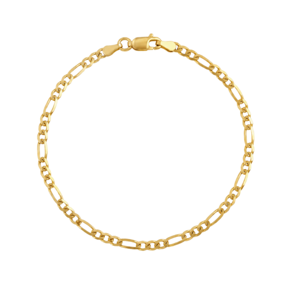 9k Yellow Gold 2.30mm Figaro 3+1 Bracelet (19cm)