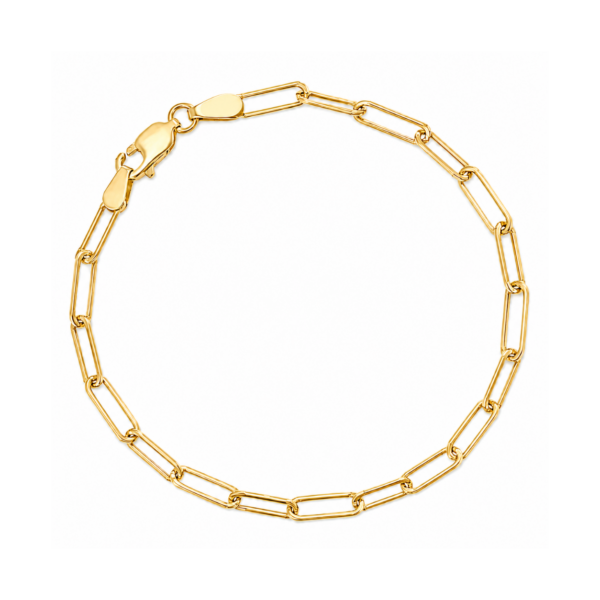 9k Yellow Gold 3.30mm Square Wire Paperclip Diamond Cut Bracelet (19cm)