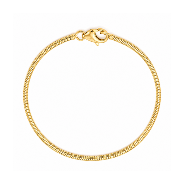 9k Yellow Gold 1.6mm Real Snake Bracelet (19cm)