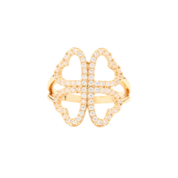 9k Yellow Gold 4-Heart Open Clover Ring (LAB)