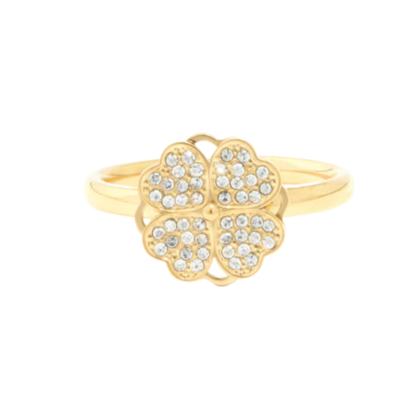 9k Yellow Gold 4-Heart Closed Clover Ring (LAB)