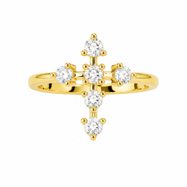 9k Yellow Gold Diamond Cross Ring (LAB)