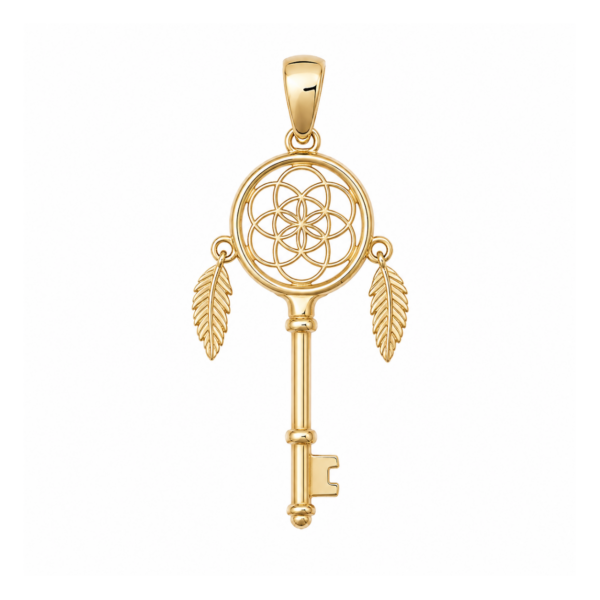 9k Yellow Gold Key Dream Catcher Pendant