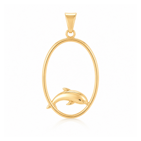 9k Yellow Gold Dolphin Oval Hoop Pendant