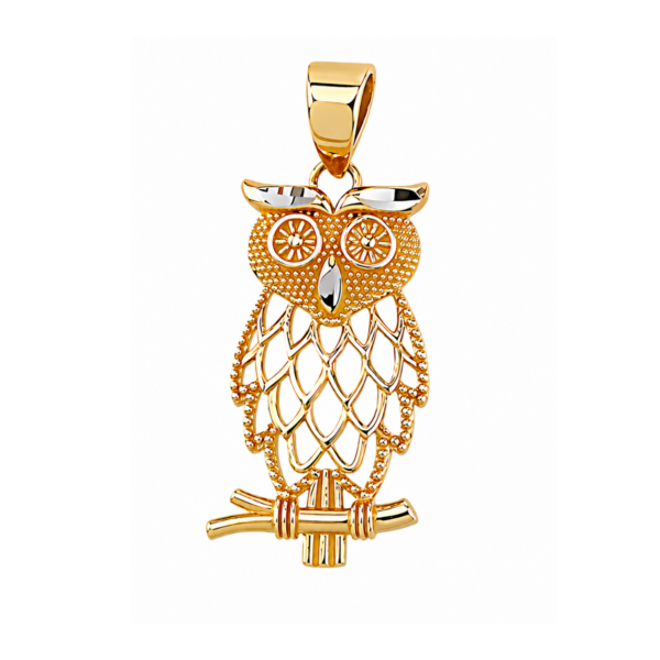 9k Yellow Gold Two-Tone Owl Pendant