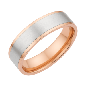 Bevelled Edge Rose & White Gold Wedding Band – 6mm