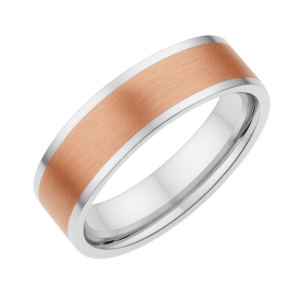 Bevelled Edge White & Rose Gold Wedding Band – 6mm