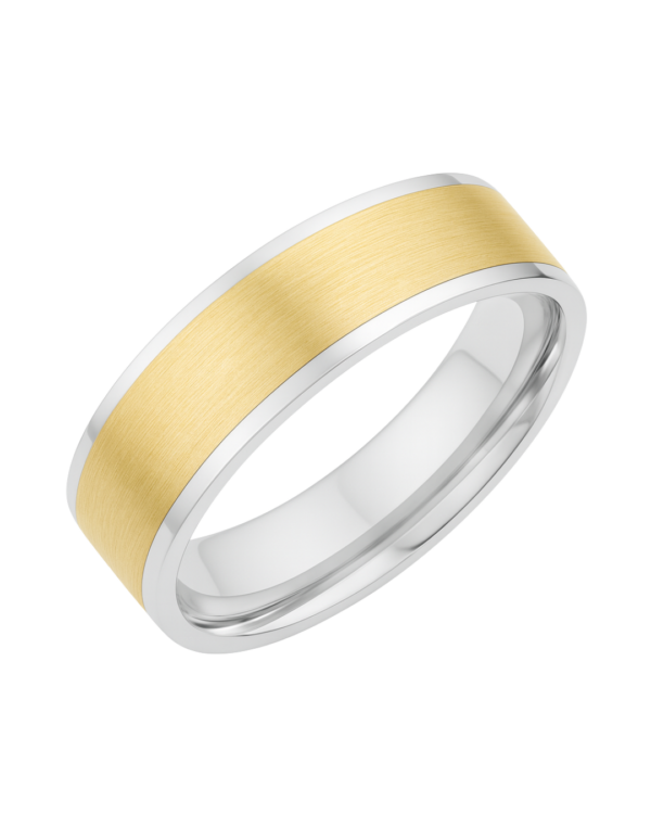 Bevelled Edge White & Yellow Gold Wedding Band – 8mm