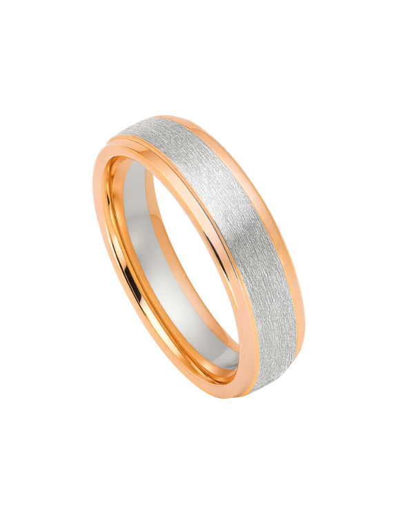 Two-Tone Center Brushed Rose Gold Wedding Band – 9mm