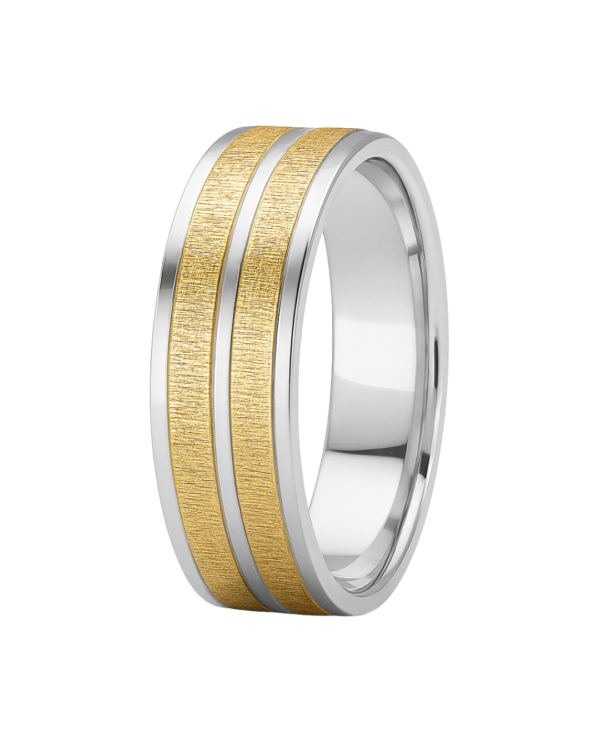 Sleeve Set Two-Tone Dual Stripe White & Yellow Gold Wedding Band – 8mm
