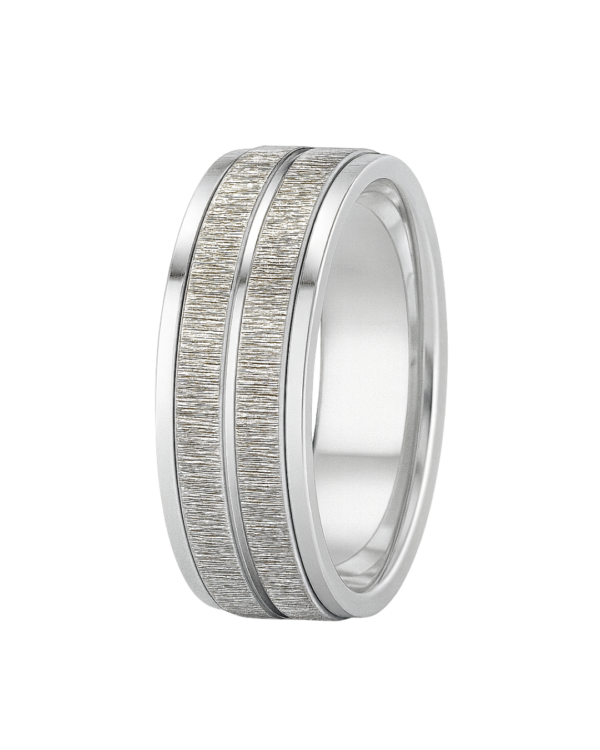 Sleeve Set Two-Tone Dual Stripe White Gold Wedding Band – 8mm