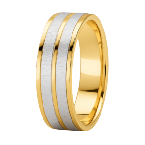 Sleeve Set Two-Tone Dual Stripe Yellow & White Gold Wedding Band – 8mm