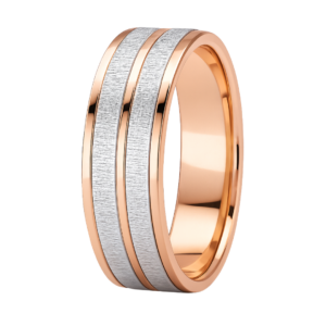 Sleeve Set Two-Tone Dual Stripe Rose & White Gold Wedding Band – 8mm
