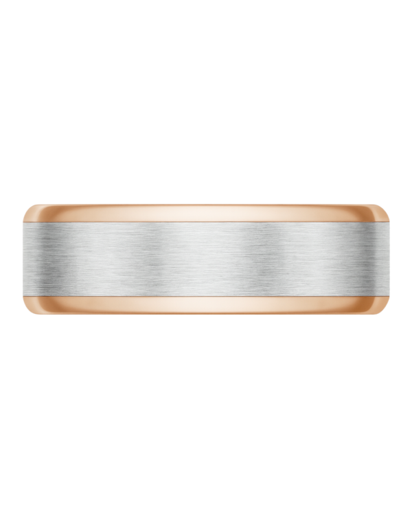 Bevelled Edge Rose & White Gold Wedding Band – 6mm