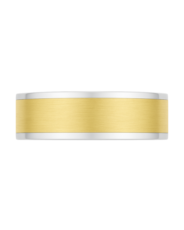 Bevelled Edge White & Yellow Gold Wedding Band – 8mm