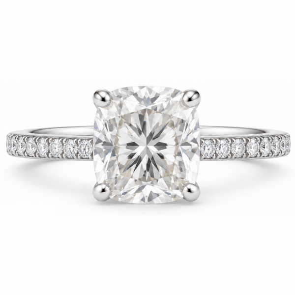 0.70ct Natural Cushion Classic Side Stone Engagement Ring
