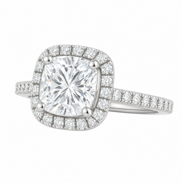 1.00ct Natural Cushion Classic Halo Engagement Ring