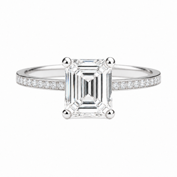 0.70ct Natural Emerald Classic Side Stone Engagement Ring