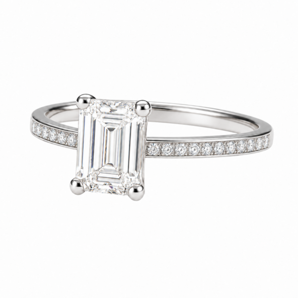 0.70ct Natural Emerald Classic Side Stone Engagement Ring