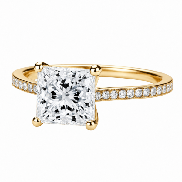 0.30ct Natural Princess Classic Side Stone Engagement Ring