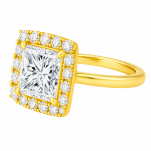 0.50ct Natural Princess Halo Solitaire Engagement Ring