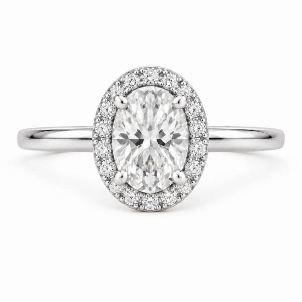 1.00ct Lab-Grown Oval Halo Solitaire Engagement Ring