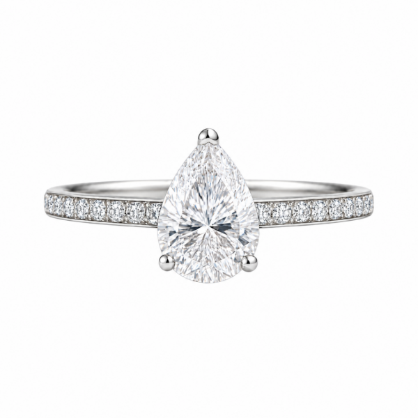 0.70ct Natural Pear Classic Side Stone Engagement Ring