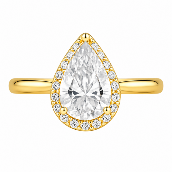 0.50ct Natural Pear Halo Solitaire Engagement Ring