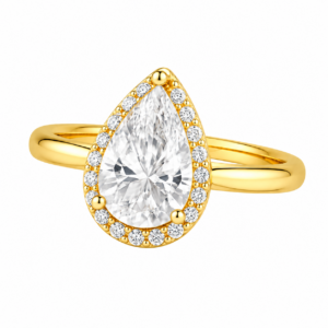 1.00ct Lab-Grown Pear Halo Solitaire Engagement Ring