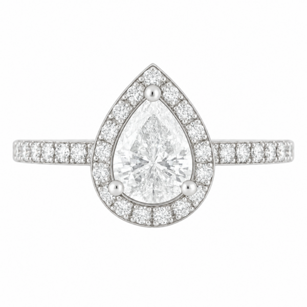 0.70ct Natural Pear Classic Halo Engagement Ring