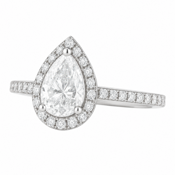 0.70ct Natural Pear Classic Halo Engagement Ring