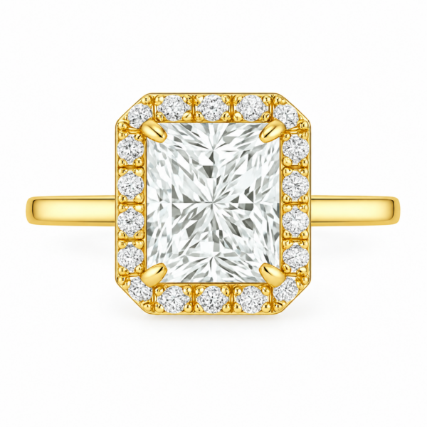 0.50ct Natural Radiant Halo Solitaire Engagement Ring