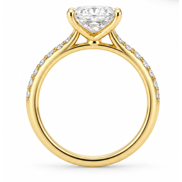 1.00ct Lab-Grown Cushion Classic Side Stone Engagement Ring