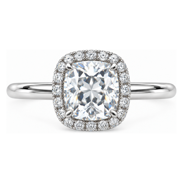 0.50ct Natural Cushion Halo Solitaire Engagement Ring